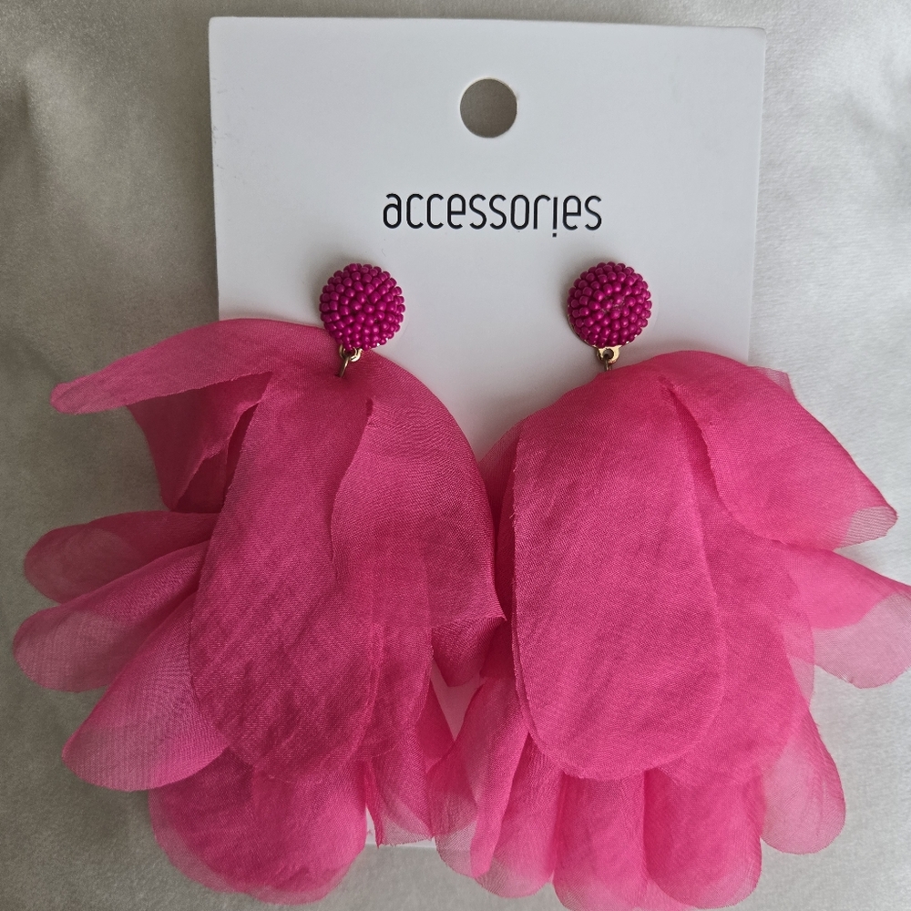 Accessorize Fuchsia Beaded Earrings with Fabric Accents